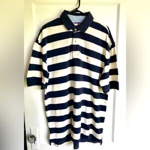 Vintage Tommy Hilfiger Classic Polo Shirt Mens Size XL Off White / Navy Blue